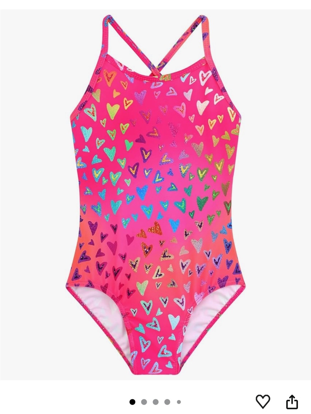 Amazon Girls' Pink Heart-Print One-Piece Summer Swimsuit 7-8Y NWT